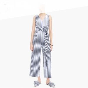 J. Crew Blue and White Striped Wrap Jumpsuit